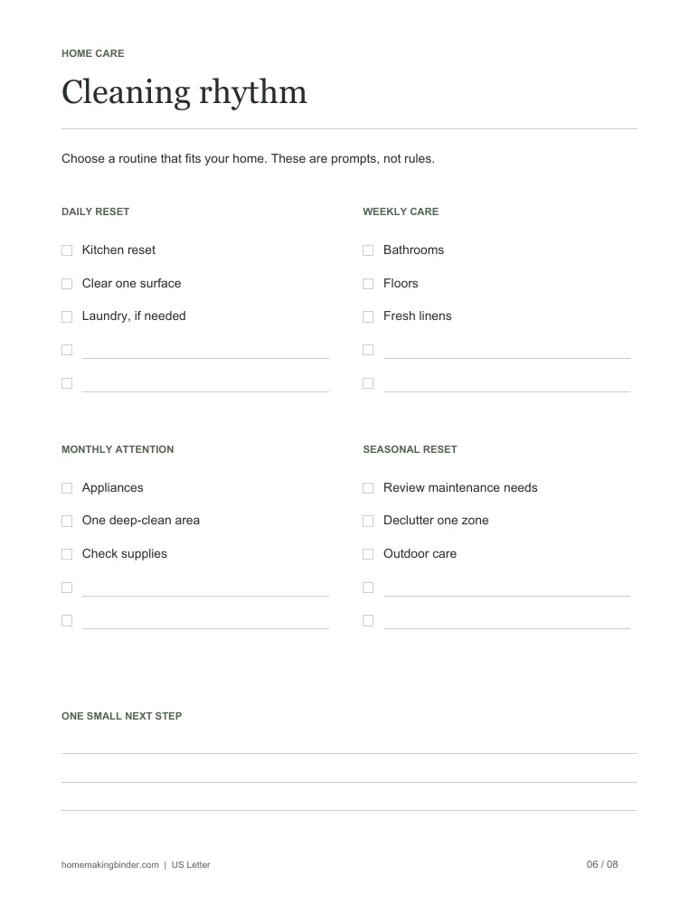 Cleaning rhythm printable worksheet